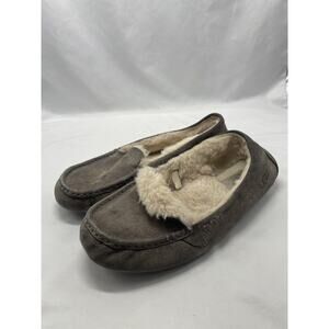UGG Ansley Taupe‎ Suede Sheepskin Lined Moc Toe Slippers Women’s Size 10